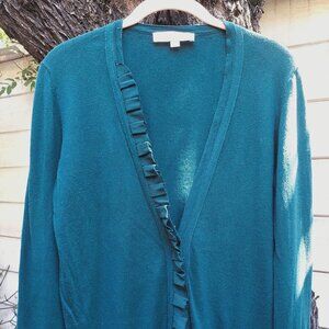 Loft Teal Sweater with Ribbon Trim